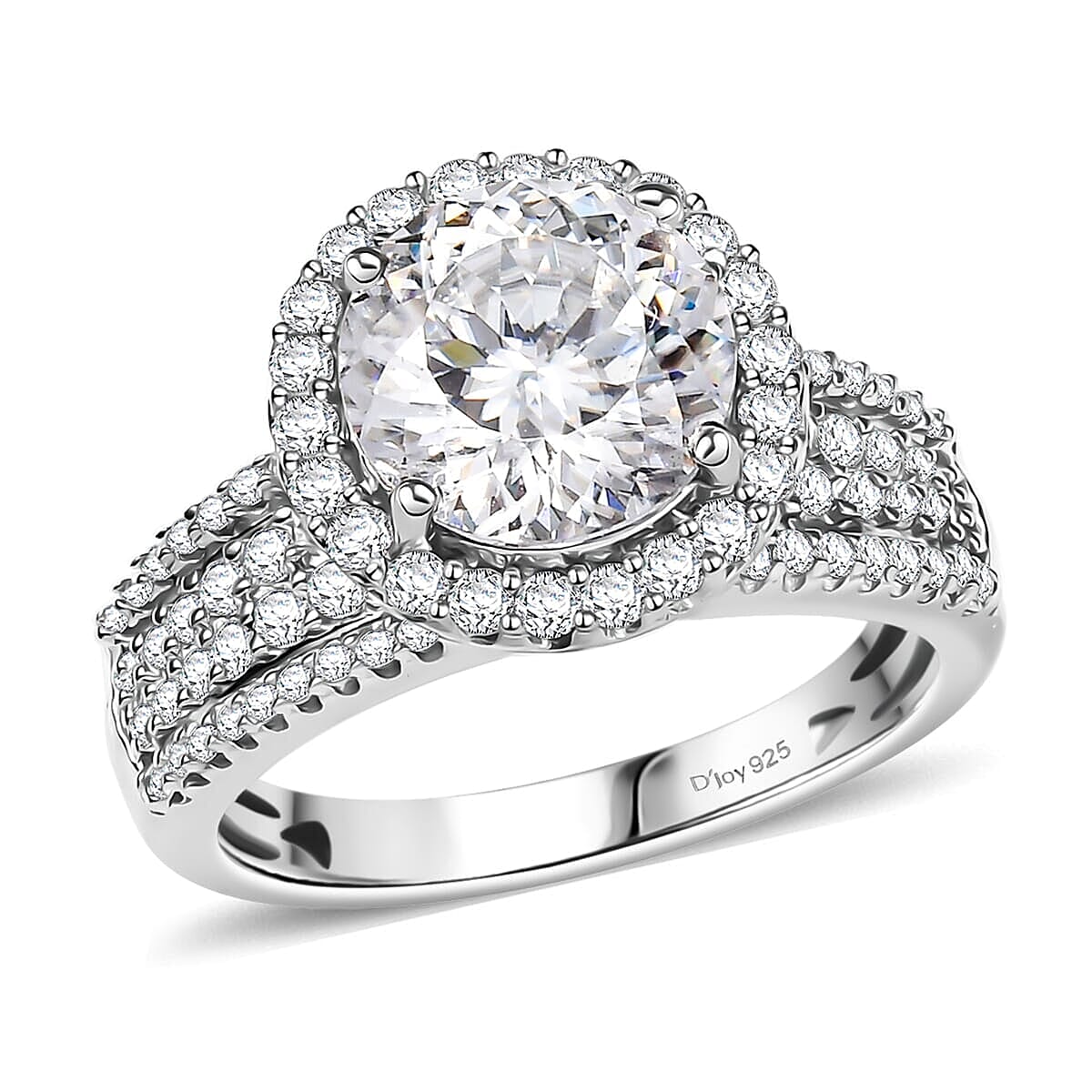 120 Facets Moissanite 4.65 ctw Ring in Rhodium Over Sterling Silver (Size 10.0)