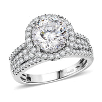 120 Facets Moissanite 4.65 ctw Ring in Rhodium Over Sterling Silver (Size 10.0)
