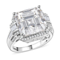 D'Joy Moissanite (12x12 mm) Ring in Rhodium Over Sterling Silver 7.09 (Size 10.0) 9.85 ctw