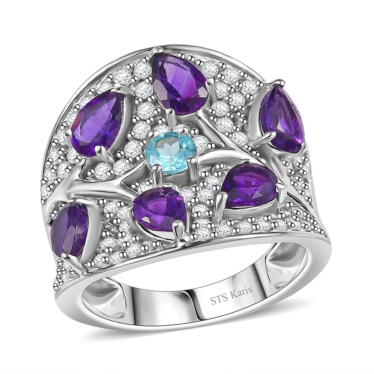 Mashamba Amethyst, Multi Gemstone Ring in Platinum Bond (Size 10.0) 4.30 ctw