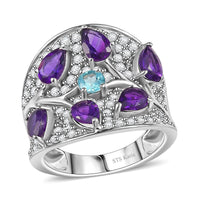 Mashamba Amethyst, Multi Gemstone Ring in Platinum Bond (Size 10.0) 4.30 ctw