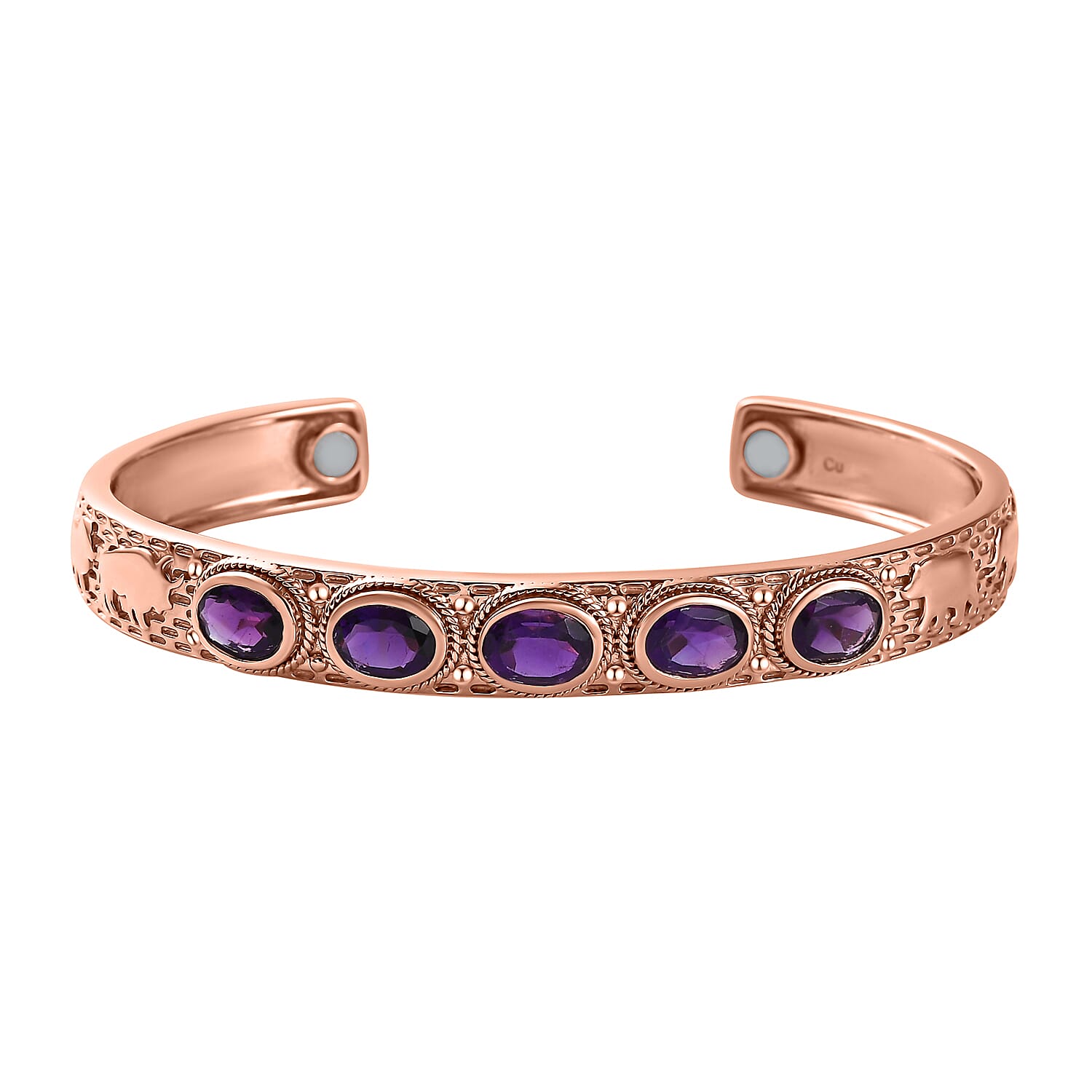 African Amethyst 5.85 ctw Cuff Bracelet in 14K RG Over Copper with Magnet (7.25 In)