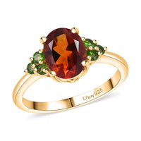 Premium Brazilian Cherry Citrine, Chrome Diopside 1.85 ctw Ring in 18K Vermeil Yellow Gold Over Sterling Silver (Size 10.0)
