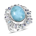 Premium Larimar, Multi Gemstone Ring in Rhodium Over Sterling Silver (Size 10.0) 16.25 ctw - Sticky add to cart bar