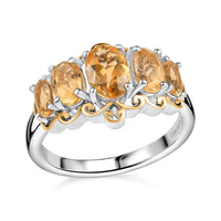 Brazilian Citrine 2.00 ctw 5 Stone Ring in Rhodium Over Sterling Silver (Size 10.0)