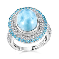 Premium Larimar, Multi Gemstone Ring in Rhodium Over Sterling Silver (Size 10.0) 9.00 ctw