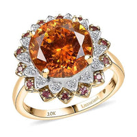 AAA Picos Altos Sphalerite, Padparadscha Sapphire and G-H SI Luxuriant Lab Grown Diamond 7.38 ctw Ring in 10K Yellow Gold