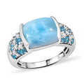 Premium Larimar and Multi Gemstone 5.85 ctw Ring in Rhodium Over Sterling Silver (Size 10.0) - Sticky add to cart bar