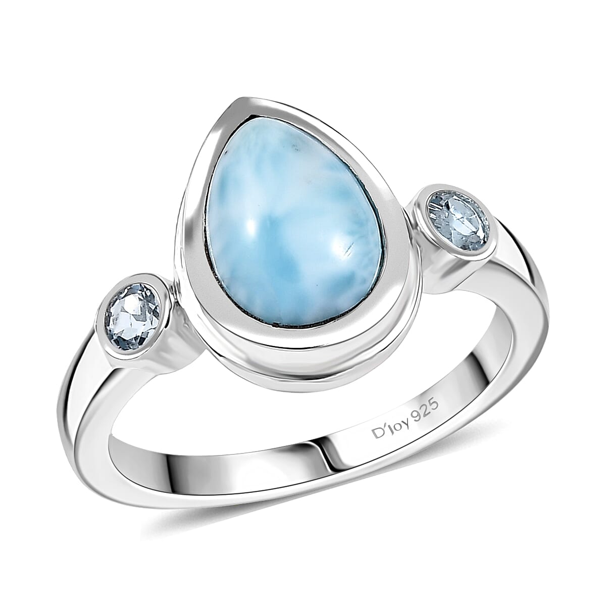 Premium Larimar, Sky Blue Topaz Solitaire Ring in Rhodium Over Sterling Silver (Size 10.0) 2.70 ctw