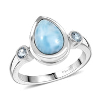 Premium Larimar, Sky Blue Topaz Solitaire Ring in Rhodium Over Sterling Silver (Size 10.0) 2.70 ctw