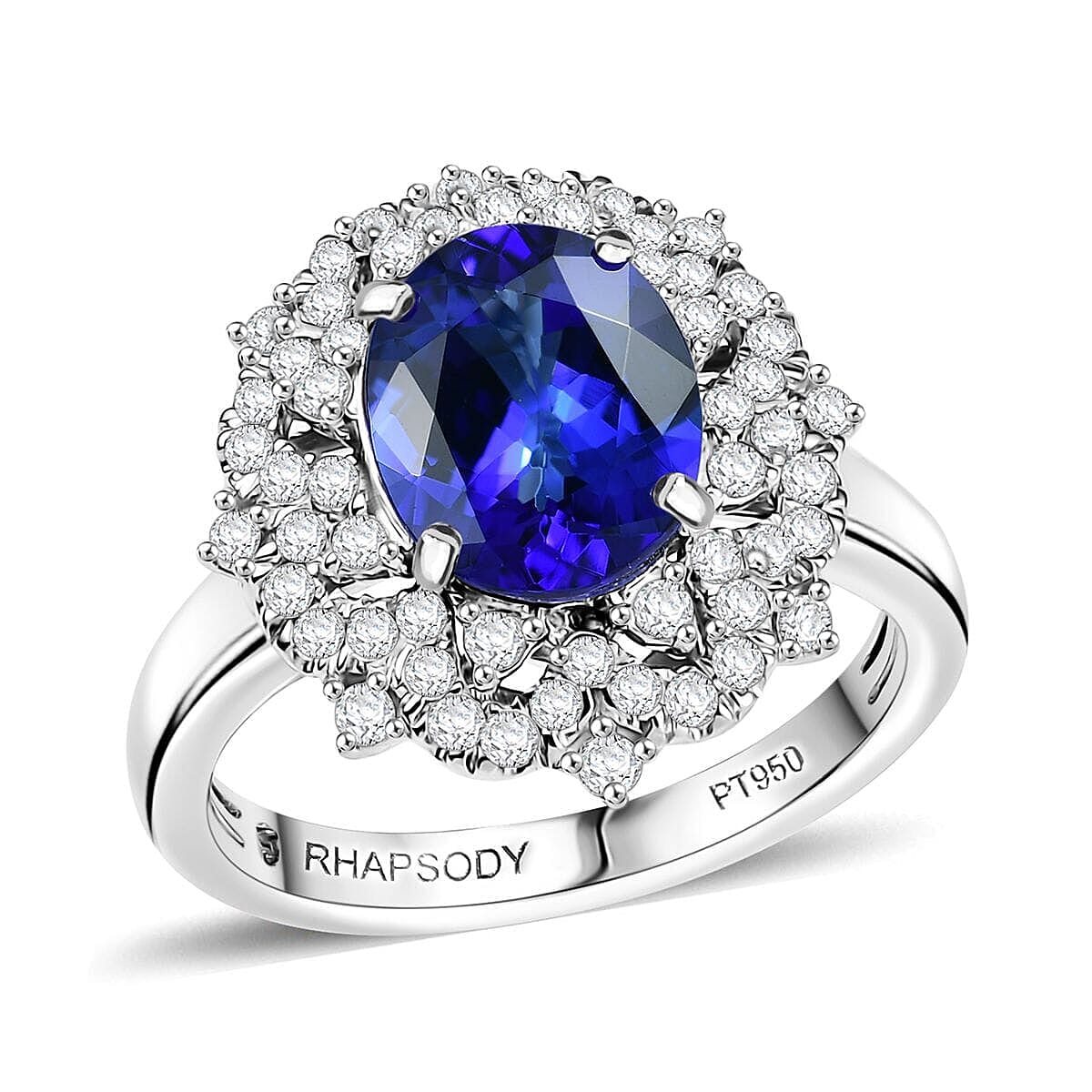 Certified & Appraised Rhapsody AAAA Tanzanite and E-F VS Diamond 3.65 ctw Ring in 950 Platinum (Size 10.0) 7.80 Grams