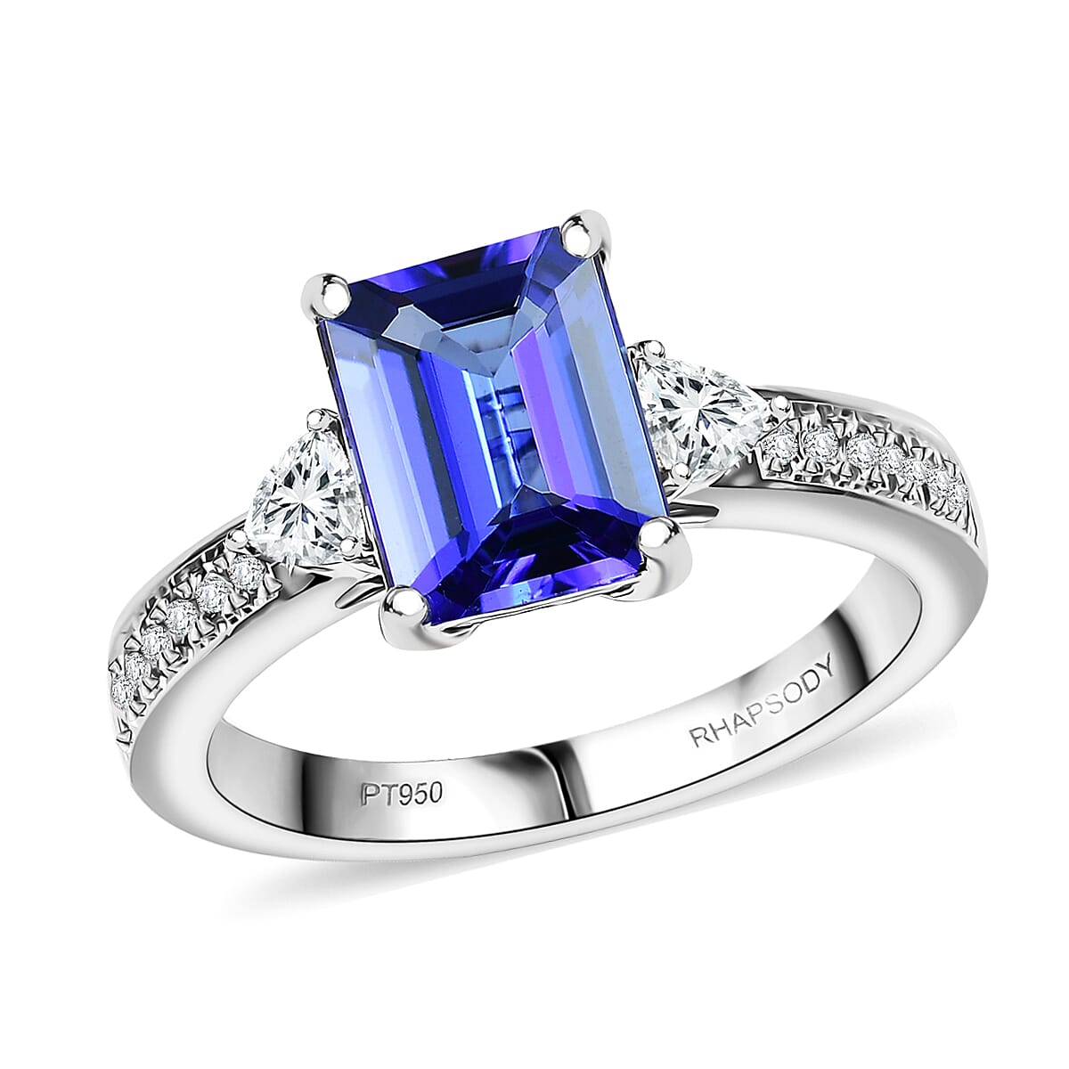 Certified & Appraised Rhapsody 950 Platinum AAAA Tanzanite, Diamond (E-F, VS) (0.56 cts) Ring (Size 10.0) (6.05 g) 3.01 ctw