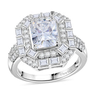 Radiant Cut Moissanite 3.55 ctw Ring in Rhodium Over Sterling Silver
