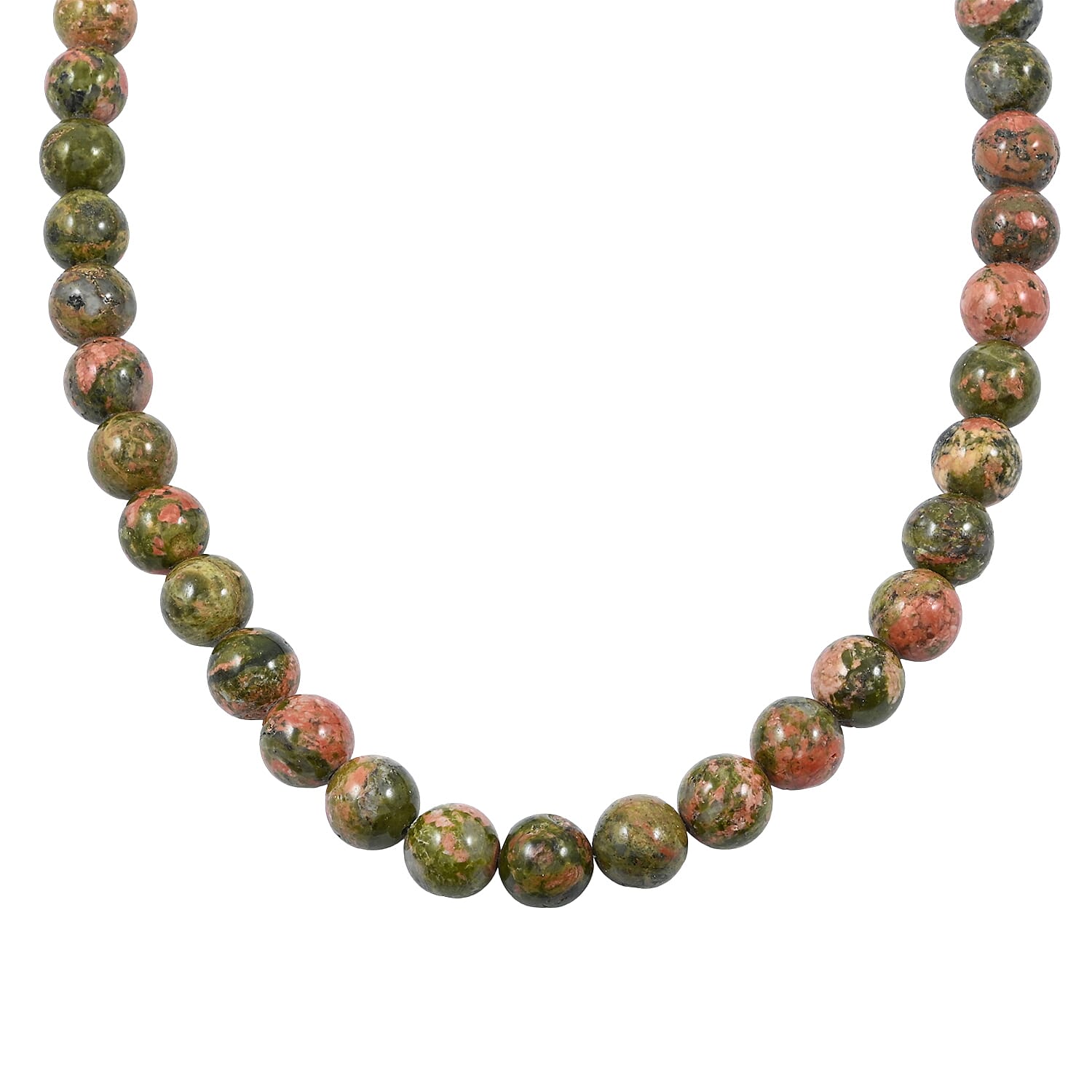 Unakite 10mm Beaded Necklace 18 Inches in Sterling Silver 285.00 ctw