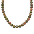 Unakite 10mm Beaded Necklace 18 Inches in Sterling Silver 285.00 ctw - Sticky add to cart bar