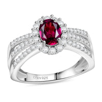 D'Joy AAA Radiant Ember Garnet, Moissanite Ring in Rhodium Over Sterling Silver (Size 10.0) 1.60 ctw