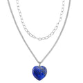 Lapis Lazuli 75.00 ctw Heart Pendant with Paper Clip Necklace in Silvertone 18-20 Inches - Sticky add to cart bar