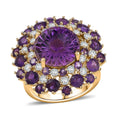 Premium African Amethyst and Moissanite 10.40 ctw Starbust Ring in 18K Vermeil Yellow Gold Over Sterling Silver - Sticky add to cart bar