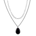 Black Obsidian 75.00 ctw Pendant with Paper Clip Necklace in Silvertone 18-20 Inches - Sticky add to cart bar
