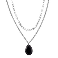Black Obsidian 75.00 ctw Pendant with Paper Clip Necklace in Silvertone 18-20 Inches