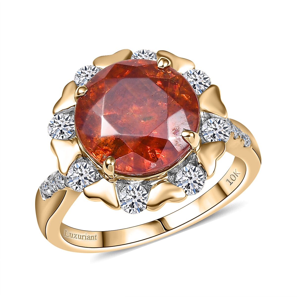 AAA Picos Altos Sphalerite and G-H SI Luxuriant Lab Grown Diamond 7.59 ctw Ring in 10K Yellow Gold