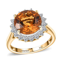 10K Yellow Gold AA LAGOAO Mandarin Citrine, Luxuriant Lab Grown Diamond (GH, SI) 5.33 ctw