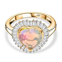 Ethiopian Welo Opal and Moissanite 2.45 ctw Ring in Vermeil Yellow Gold Over Sterling Silver (Size 10)