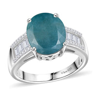 Premium Grandidierite, Moissanite Ring in Rhodium Over Sterling Silver (Size 10.0) 6.00 ctw