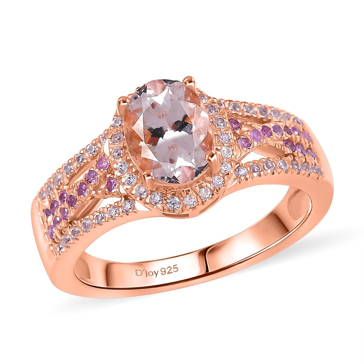Premium Pink Morganite, Multi Gemstone Ring in 18K Vermeil RG Over Sterling Silver (Size 10.0) 1.52 ctw