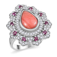 Karis Oregon Peach Opal, Multi Gemstone Ring in Platinum Bond (Size 10.0) 3.15 ctw