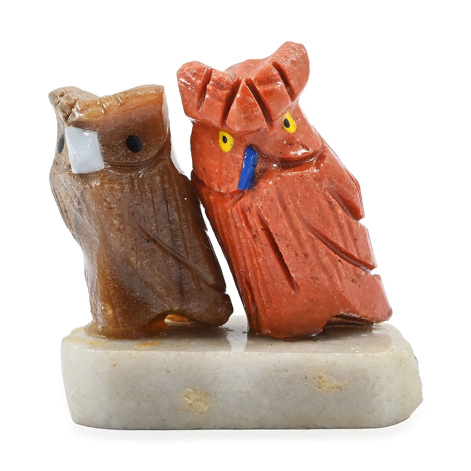 Multi Gemstone Carved Owl Couple Approx 170cts