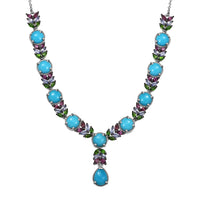 D'Joy Premium Sleeping Beauty Turquoise and Multi Gemstone 17.15 ctw Leaf Necklace in Rhodium Over Sterling Silver 18 Inches