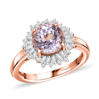 D'Joy Premium Martha Rocha Kunzite, Diamond (0.28 cts) Twilight Bloom Ring in 18K Vermeil RG Over Sterling Silver (Size 10.0) 2.85 ctw