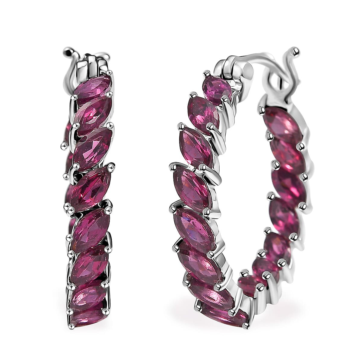 D'Joy Orissa Rhodolite Garnet 5.70 ctw Vines Earrings in Rhodium Over Sterling Silver