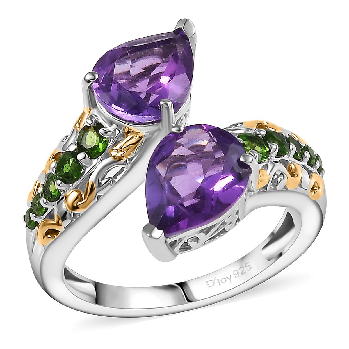D'Joy African Amethyst, Chrome Diopside Ring in Platinum Over Sterling Silver (Size 10.0) 3.25 ctw
