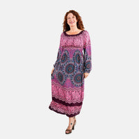 Blue Peacock Long Sleeve Smocked Maxi Dress - One Size Fits Most
