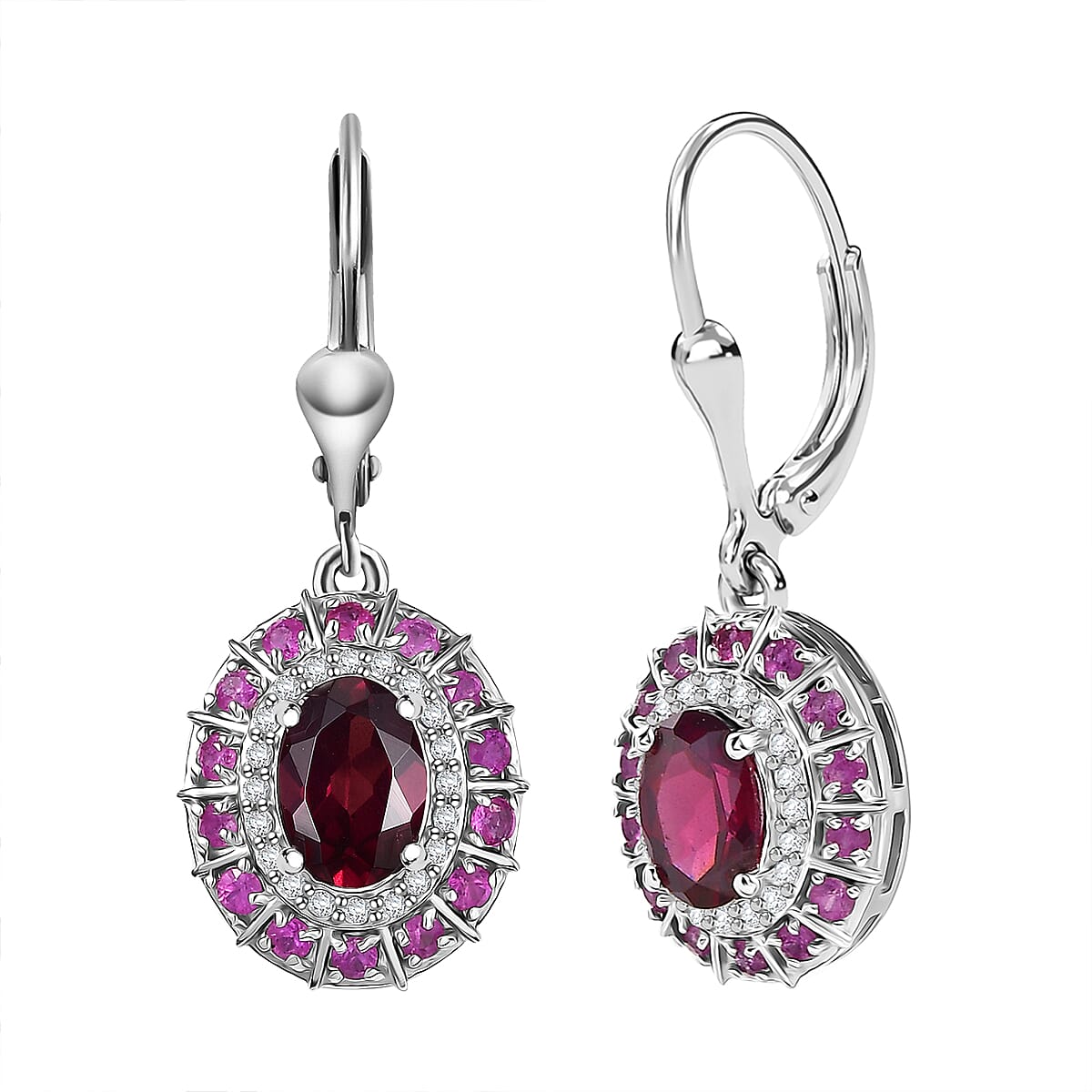 D'Joy Orissa Rhodolite Garnet and Multi Gemstone 2.80 ctw Timeless Elegance Earrings in Rhodium Over Sterling Silver
