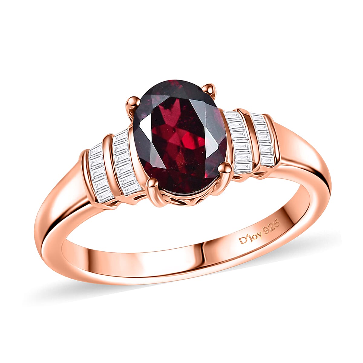 Orissa Rhodolite Garnet, White Diamond I3 1.60 ctw Ring in 18K Vermeil Rose Gold Over Sterling Silver