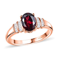 Orissa Rhodolite Garnet, White Diamond I3 1.60 ctw Ring in 18K Vermeil Rose Gold Over Sterling Silver
