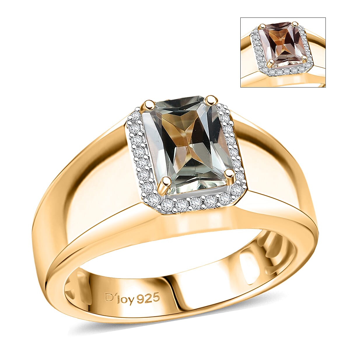 AAA Turkizite and Moissanite 2.00 ctw Mens Ring in 18K Vermeil Yellow Gold Over Sterling Silver (Size 10.0)