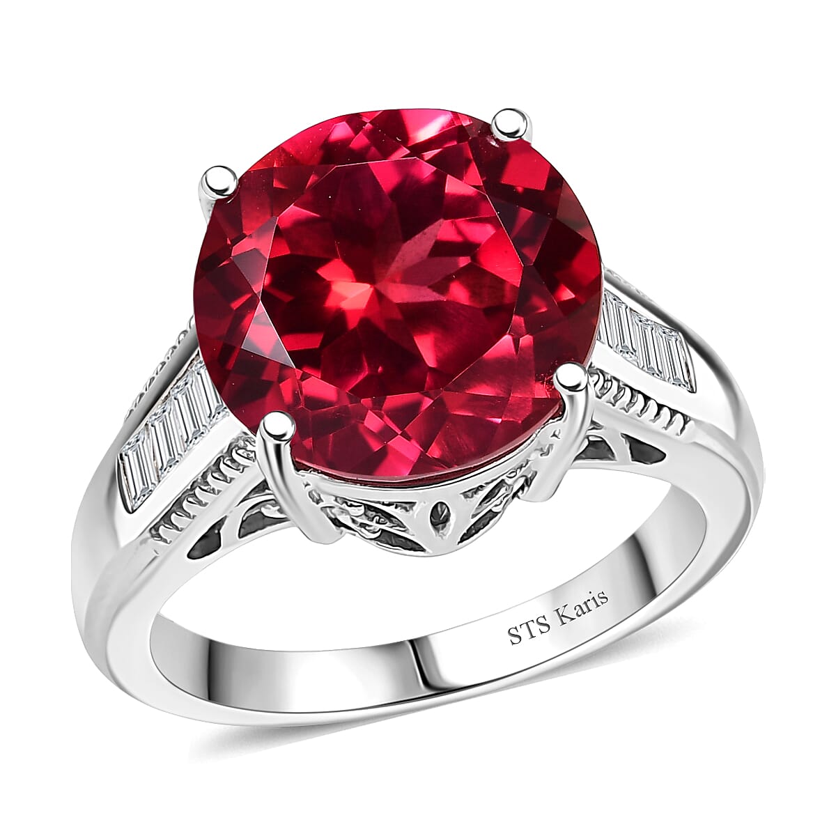 Karis Lab Created Padparadscha Sapphire and Created White Sapphire 9.20 ctw Solitaire Ring in Platinum Bond (Size 10.0)
