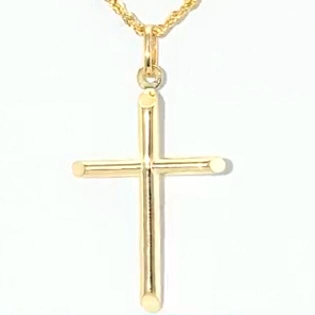 30mm Tube Cross Pendant in 14K Yellow Gold 1.27 Grams