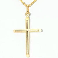 30mm Tube Cross Pendant in 14K Yellow Gold 1.27 Grams