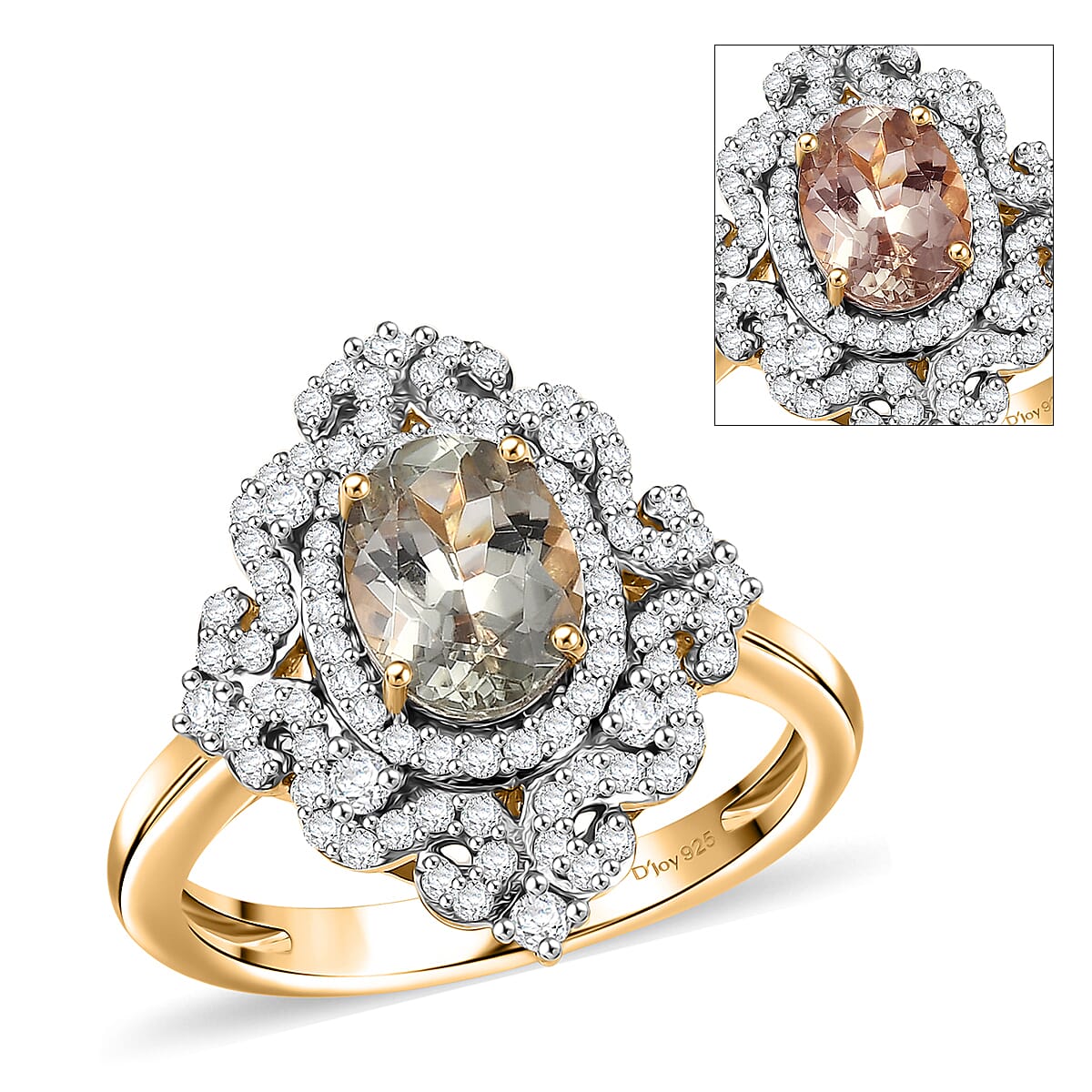 D'Joy AAA Turkizite, Moissanite Ring in 18K Vermeil YG Over Sterling Silver (Size 10.0) 2.15 ctw