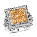Premium Brazilian Citrine and White Zircon 2.80 ctw Ring in Platinum Over Sterling Silver - Sticky add to cart bar