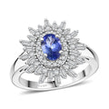 AAA Tanzanite, White Zircon Ring in Rhodium Over Sterling Silver (Size 10.0) 1.65 ctw - Sticky add to cart bar