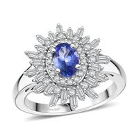 AAA Tanzanite, White Zircon Ring in Rhodium Over Sterling Silver (Size 10.0) 1.65 ctw