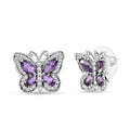 D'Joy Rose De France Amethyst and White Zircon 2.90 ctw Butterfly Earrings in Platinum Over Sterling Silver - Sticky add to cart bar