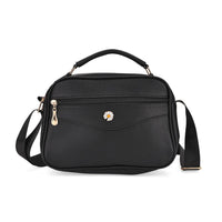 Black Faux Leather Multi Pocket Crossbody Bag (10.2"x3.15"x7.7")