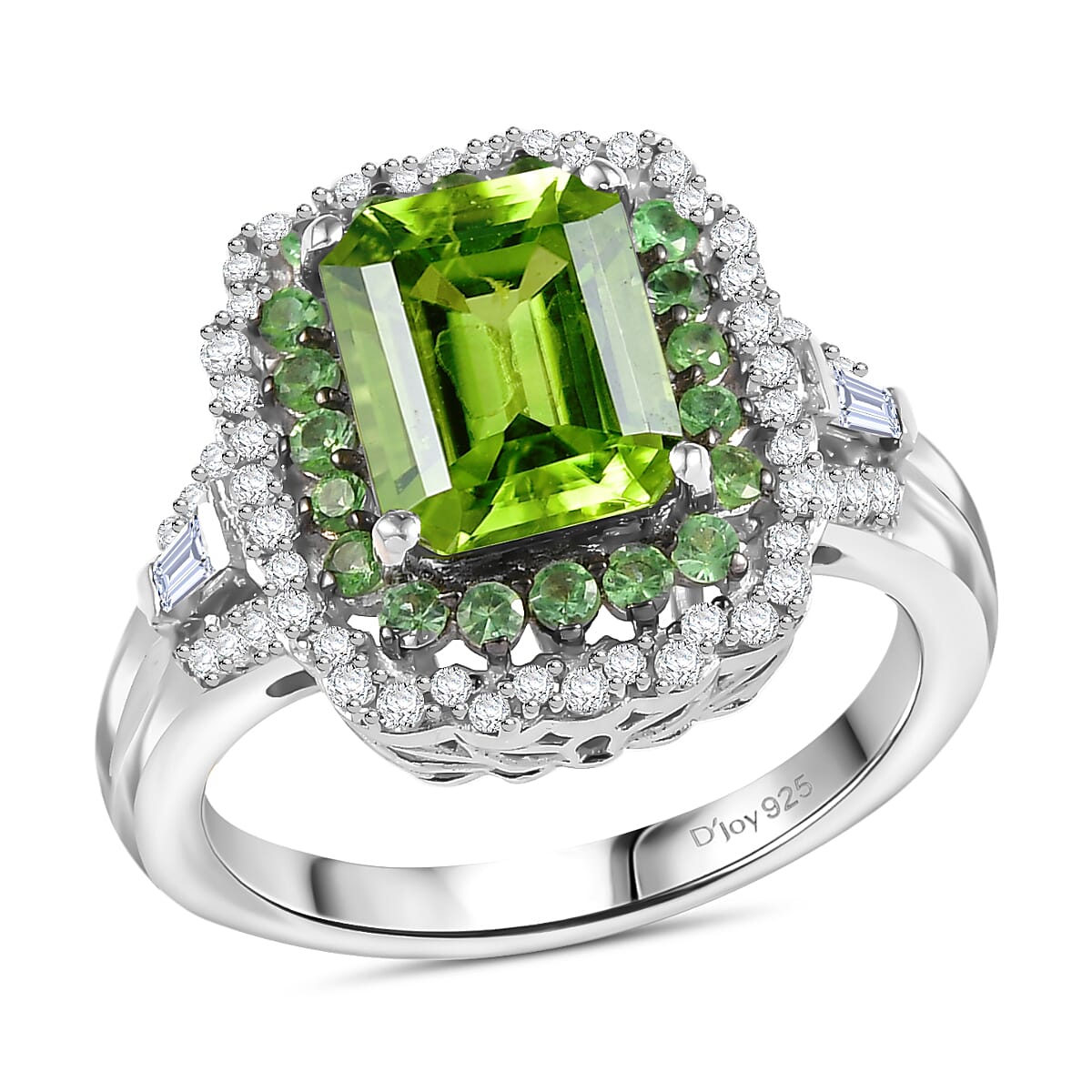 Hebei Peridot and Multi Gemstone 3.60 ctw Water Ripples Ring in Rhodium Over Sterling Silver (Size 10.0) (Del. In 10-12 Days)